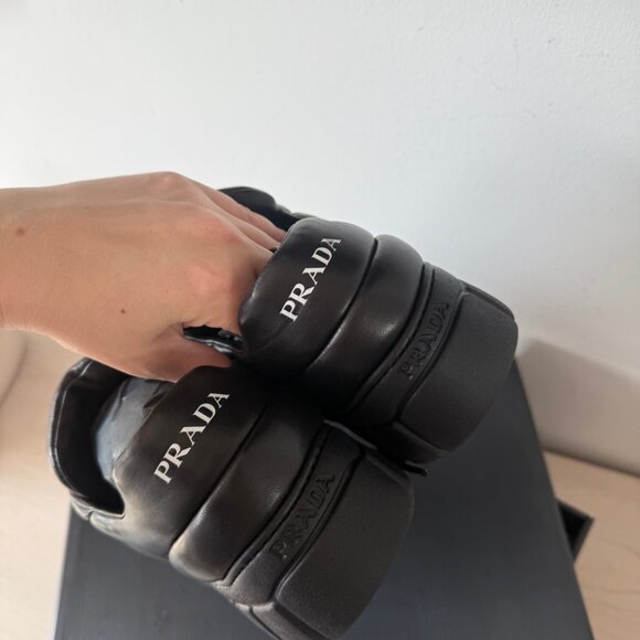 NWT Prada Platform Sneakers Padded Nappa Leather Lace Up Triangle Logo - Picture 10 of 12